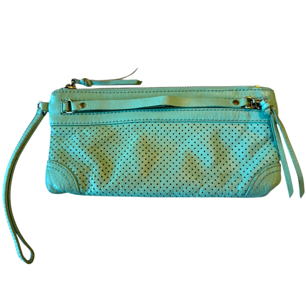 High End Banana Republic Perforated Leather Clutch Purse Wallet Mint Green MINTY